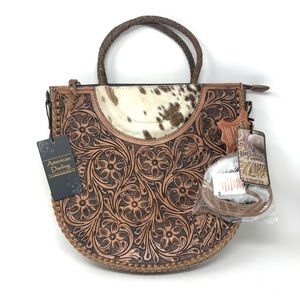 american darling purse Western Tooled Leather With Hair Floral Bag Carved Woven